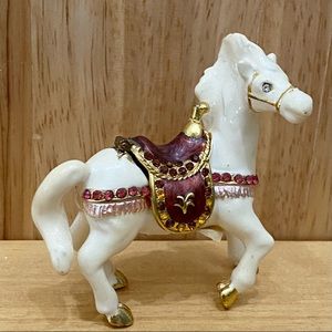 Objet d Art Form Work of Art White Horse Rhinestone Enamel Trinket Box